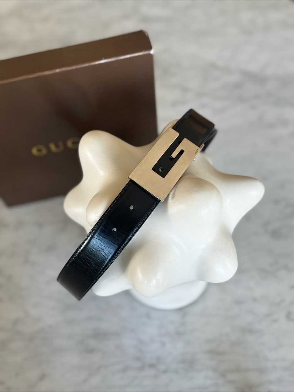 Vintage Gucci Reversible Leather Belt G Buckle Silver Black Tom Ford Era